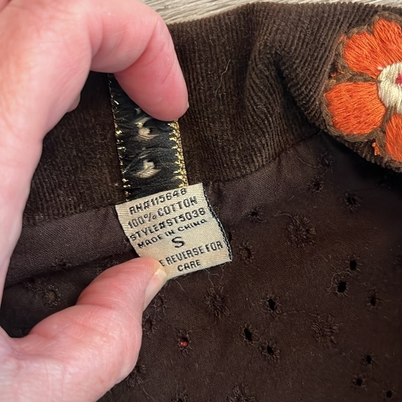 Pepper 1970’s brown corduroy embroidered button up blazer jacket small - Picture 8 of 8